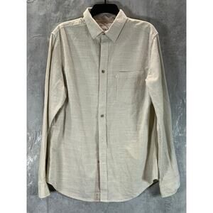 GOODFELLOW & CO Men's Tan Striped Standard-Fit Button-Up Long-Sleeve Shirt SZ M